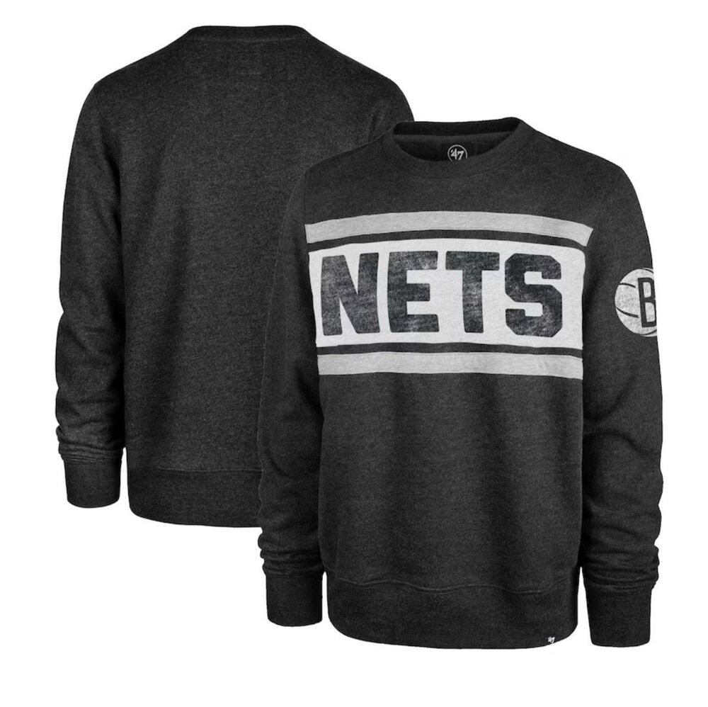 Size XL '47 Heather Black Brooklyn Nets Mens Tribeca Emerson Pullover Sweatshirt
